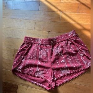 Madewell Oahu cover up Shorts Vintage Bandana Print Cotton with small pom pom